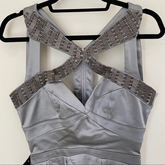 NWT Bebe Geo Cutout Silver Embellished Dress M - Picture 8 of 11